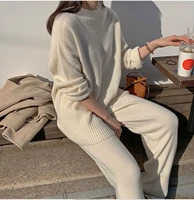 casual loose 2 pieces women sweater sets pant o neck long sleeve knitted jumpers tops trousers suits 2022 autumn winter ws283