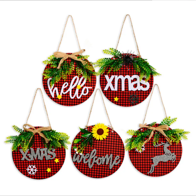 

Christmas Plaid Wooden Doorplate Christmas Welcome/hello Door Hanging Christmas Ornament Christmas Decoration for Home Navidad