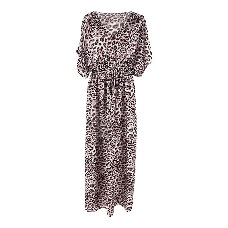 

Summer Dresses 2021 New Leopard Dot Chiffon Robe Loose Beach Sunscreen Bikini Coverall Swimsuit Outfit V-Neck Woman Long Dress