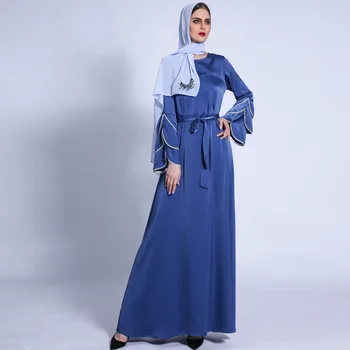 Ramadan Eid Silky Beading Cascading Abaya Hijab Muslim Dress female Caftan Turkish Islamic Kaftan Robe Musulman Abaya