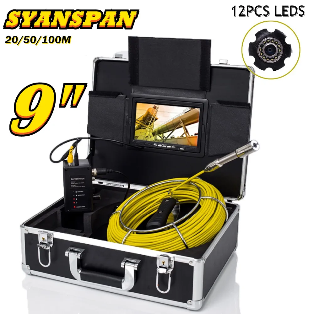 

SYANSPAN 9"Monitor 20/50/100M Pipe Inspection Video Camera,Waterproof Drain Sewer Pipeline Industrial Endoscope with 23MM Camera