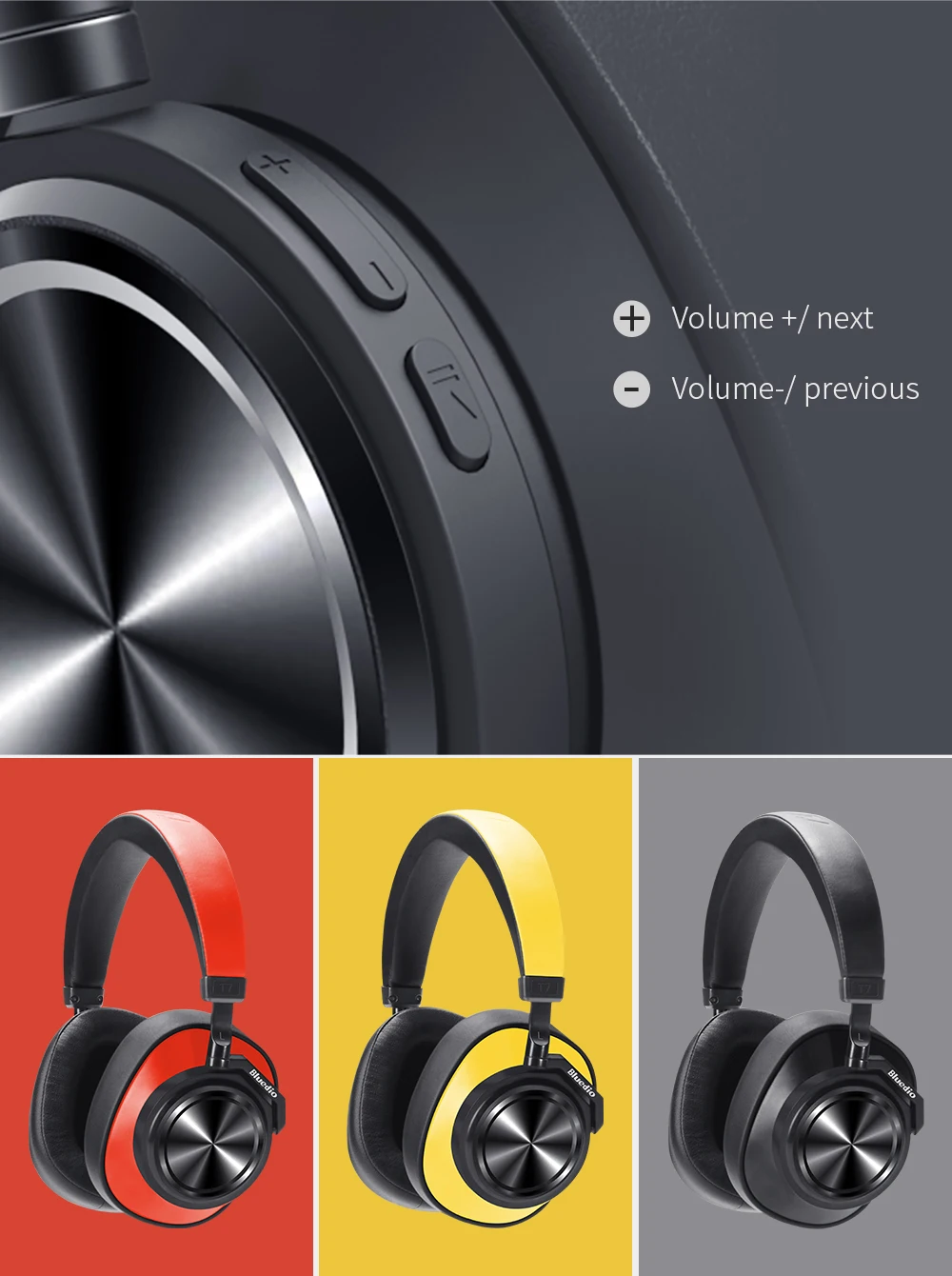 T7plus black Bluedio T7 Bluetooth наушники с активным шумоподавлением стерео звук пользовательская беспроводная гарнитура с микрофоном - Цвет: T7plus black