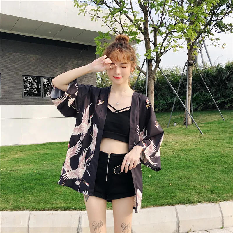 Кимоно женское Пляжное японское кимоно кардиган блузка для косплея летнее