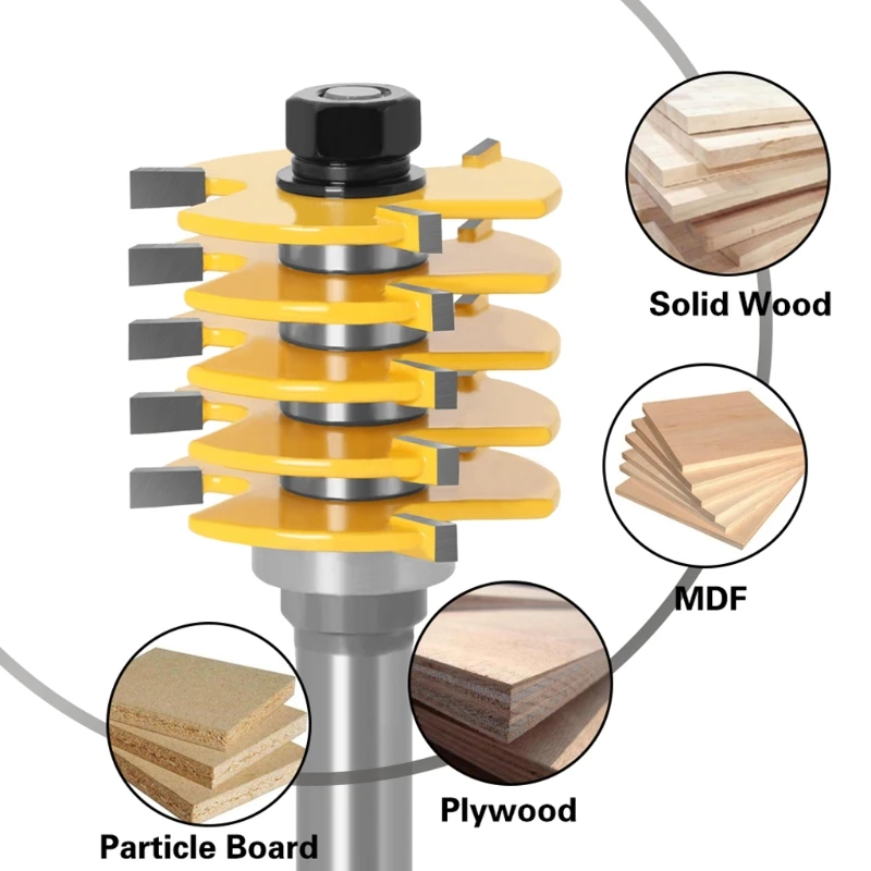 

F2TE Adjustable Cutter Finger Joint Router Bit 12mm Shank Tenon High Abrasion Resistance Carbide Alloy for Woodworking Tools