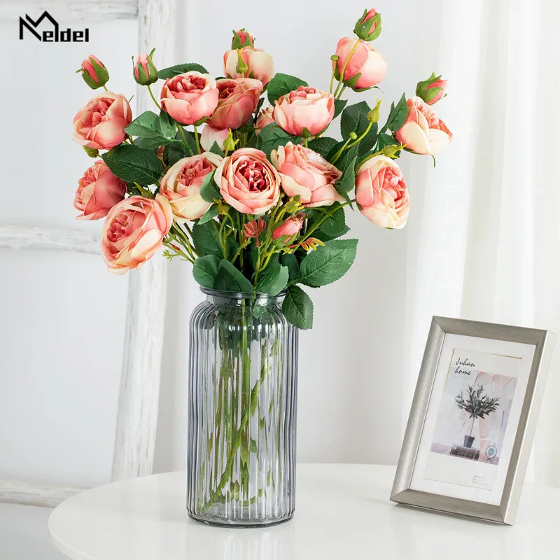Мелдель 74 см длинные с длинным стволом искусственные розы ветки цветок 3 головы