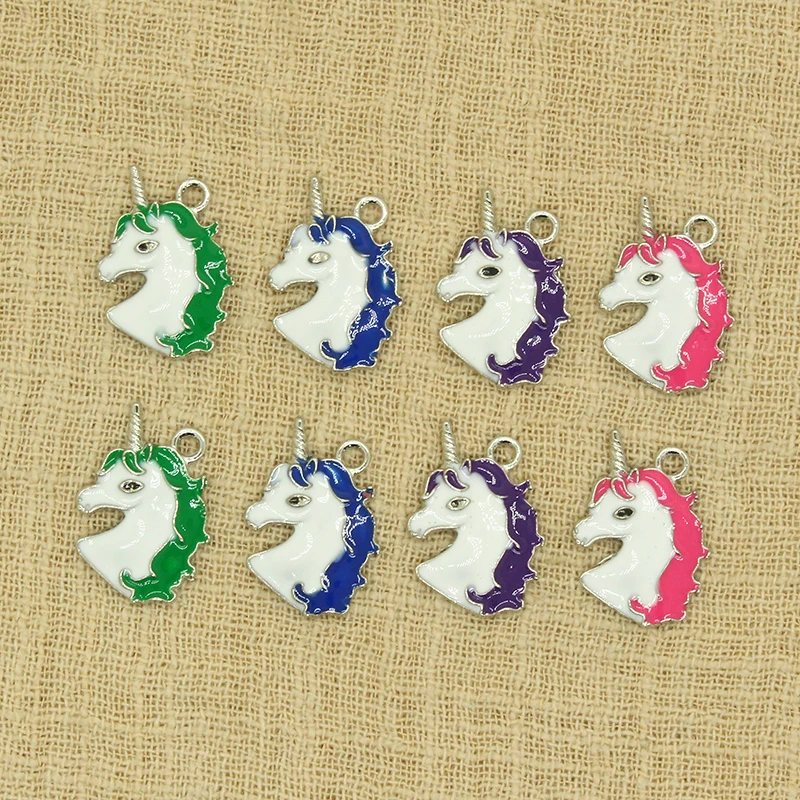 

10 шт., эмалевые Подвески в виде единорога из сплава, 22 х15 мм