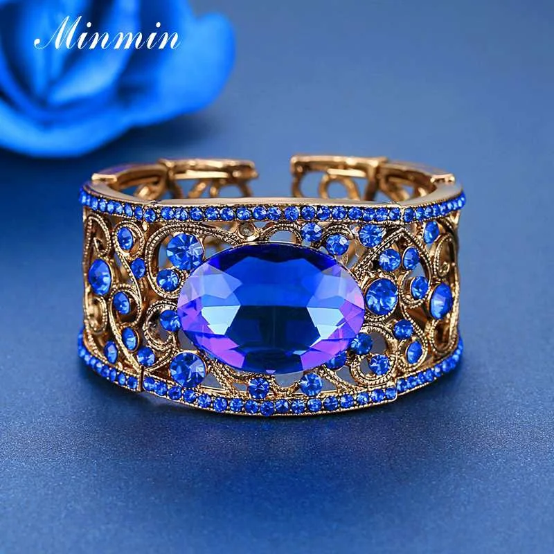 426blue Minmin широкий золотой цвет кристалл браслет синтетический жемчуг браслет женский невесты Шарм браслет регулируемый Свадебные ювелирные изделия MSL324 - Окраска металла: 426blue