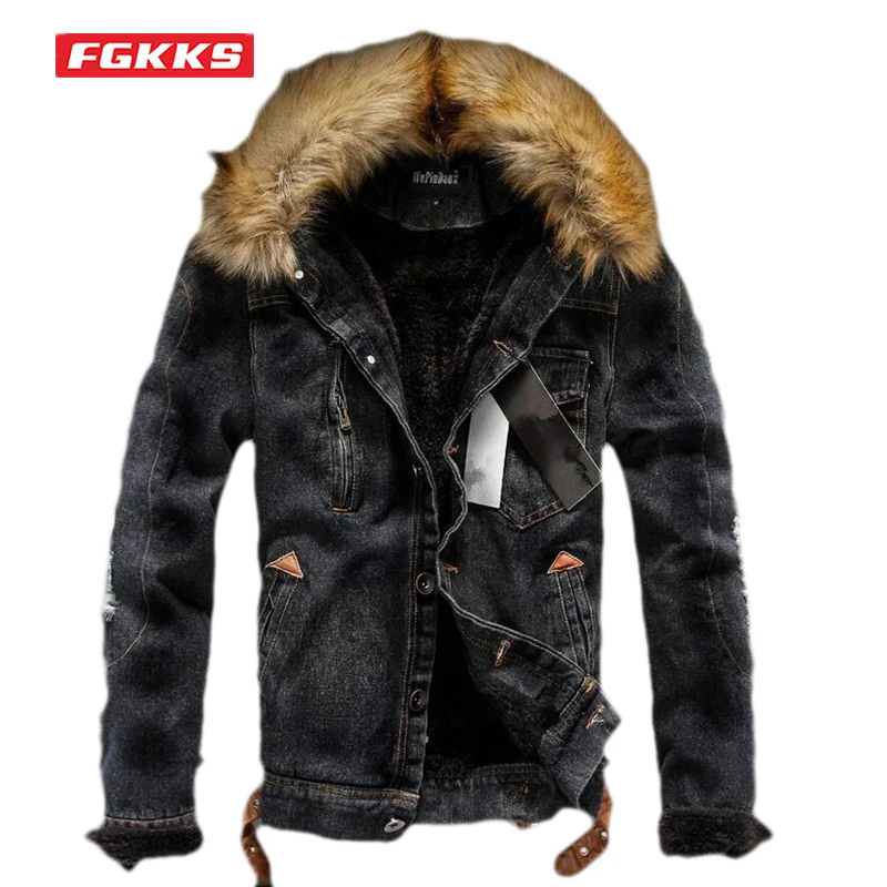 Men Jacket Light Blue Winter High Quality Jean Jacket Streetwear Warm Denim Coats Wool Liner Thicker Winter Hooded Denim Clothes