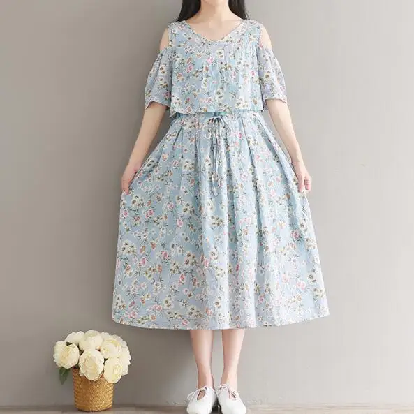 Женское летнее платье винтажное с цветочным принтом открытыми плечами высокой
