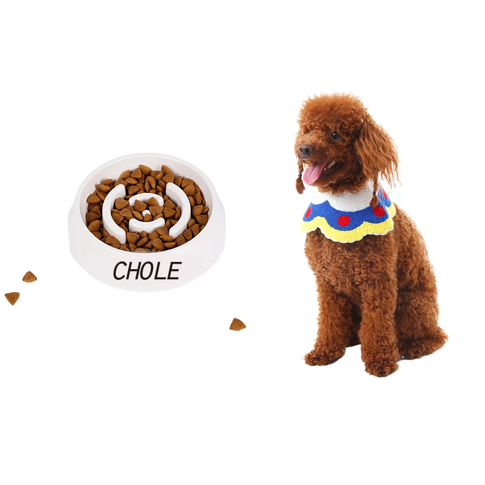 

Free Customized Pet Name Portable Pet Dog Feeding Food Bowl Pet Dog Feeding Food Bowl Puppy Slow Down Eating Feeder Dish Bowl