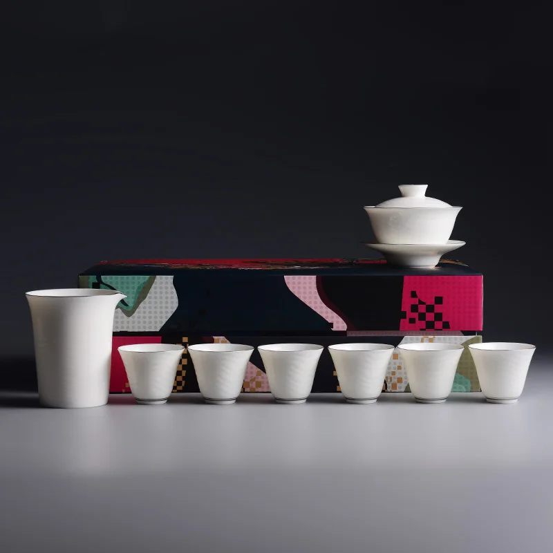 Китайский белый чайный набор kungfu ceremony gaiwan porcelana китайский подарок|Наборы чайной