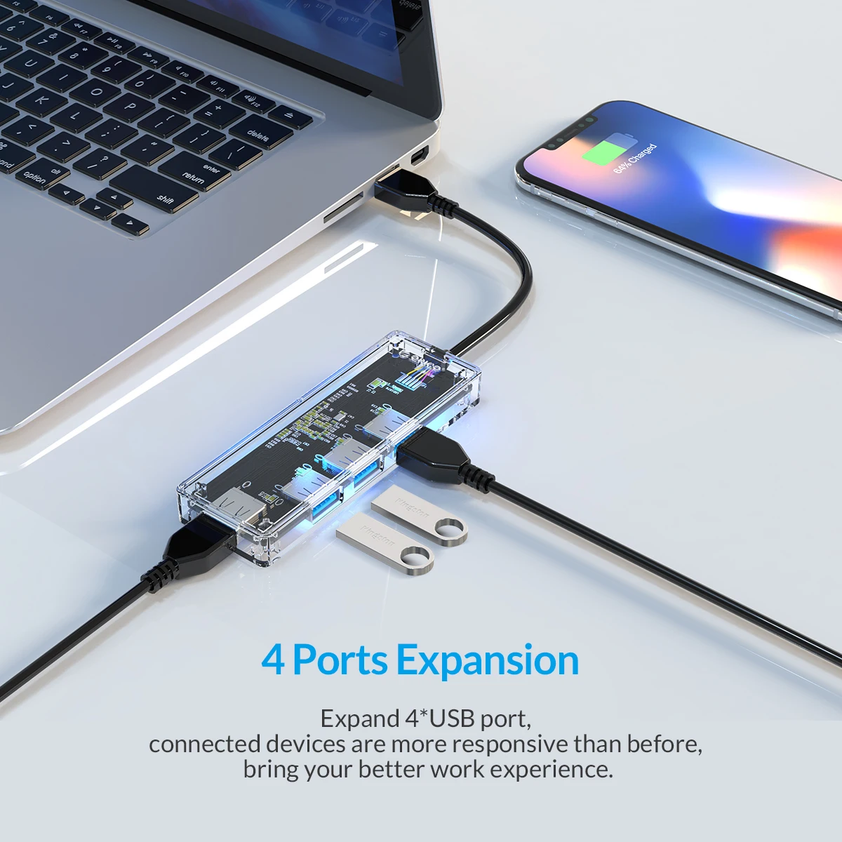 ORICO прозрачный usb-хаб мульти высокоскоростной USB3.0 2,0 сплиттер 4 порта OTG адаптер для чтения карт для настольных ПК Аксессуары для ноутбуков
