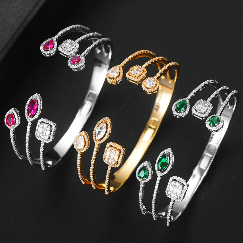 

Blachette Luxury Charm Original Design Stackable Bangle Cuff For Bridal Wedding Cubic Zircon Crystal Dubai Women Party Jewelry