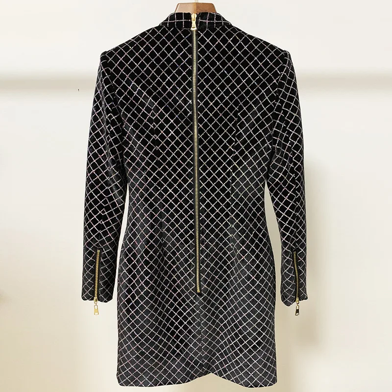 

New popular 2020 latest stand collar Lingge lattice shiny gold powder velvet tight dress