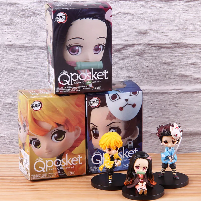 A with colorful box 3 шт./компл. QPosket демон убийца Kimetsu без Yaiba камадо Tanjirou Nezuko Agatsuma томилочка Giyuu Hashibira Inosuke фигурку игрушка - Цвет: A with colorful box