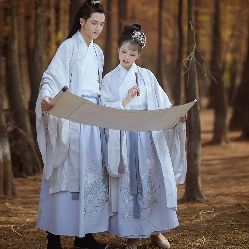 

Новинка 2021, традиционные китайские пары ханьфу, костюм династии Тан для женщин и мужчин, одежда для народных представлений, одежда для сцены...