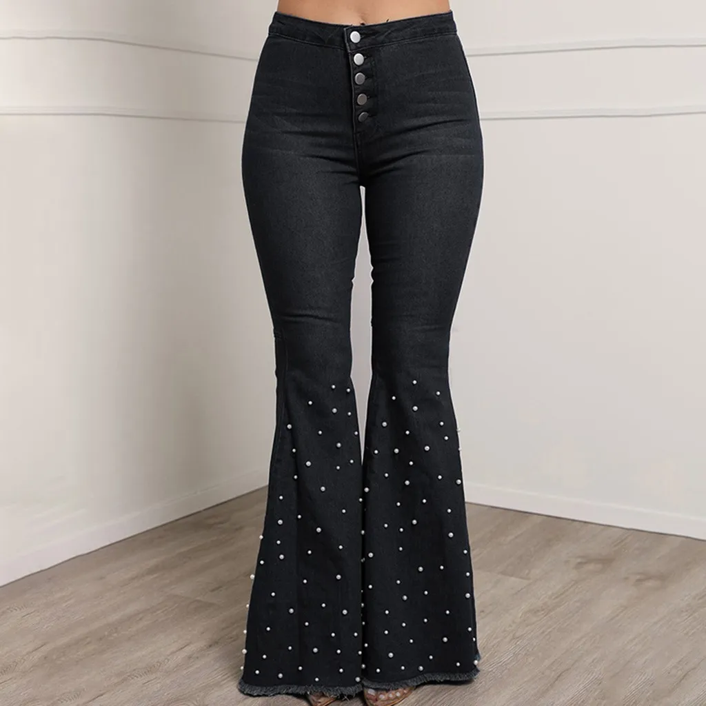 

Women's High Waist Flare Jeans Button Tassel Pants Trousers Bell-bottom Pants Bell Bottom Flare Jeans pantalones