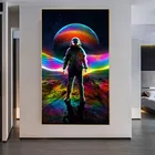 Картина на холсте, забавная Радуга, астронавт, настенное искусство, креативный плакат Планета, печать, Настенная картина для гостиной, домашний декор, квадраты