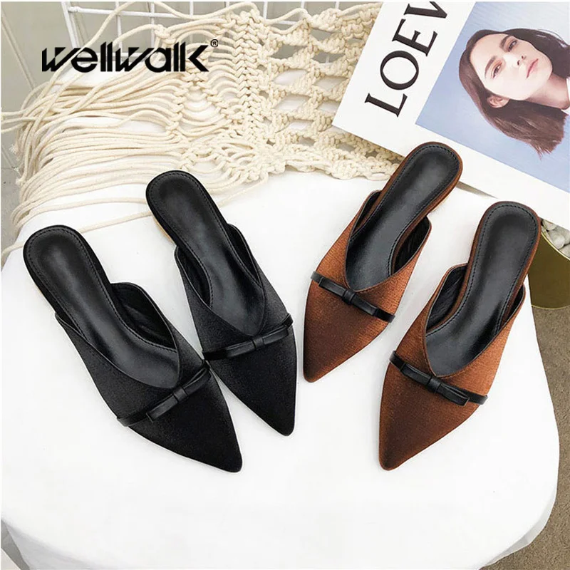 Wellwalk/брендовые шлепанцы женские коллекция 2019 года тапочки на деревянном каблуке