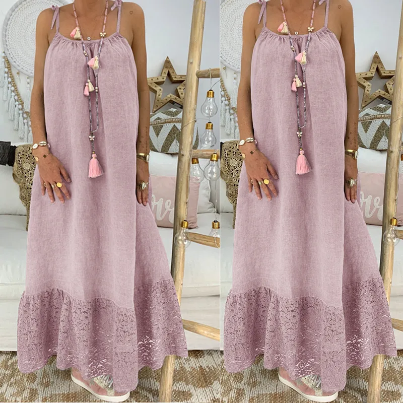 Женский пляжный длинный сарафан на бретелях спагетти свободный однотонный