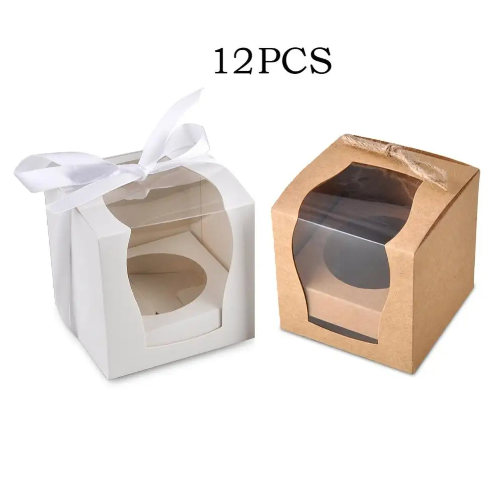 12 шт./компл. кекс сделай сам коробки чехол для пудинга с ПВХ окном рождественской