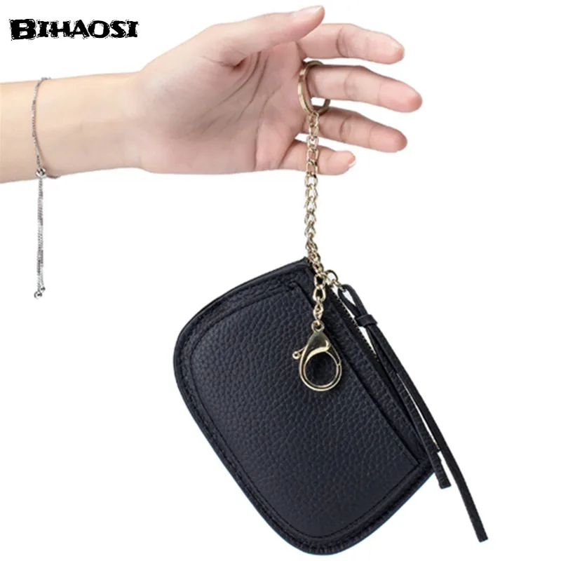 Women's Zero Wallet Leather Mini Key Chain Zipper Style  Coin Change Wallet Wristlet Purses Girls Purse Small Pouch Wholesale