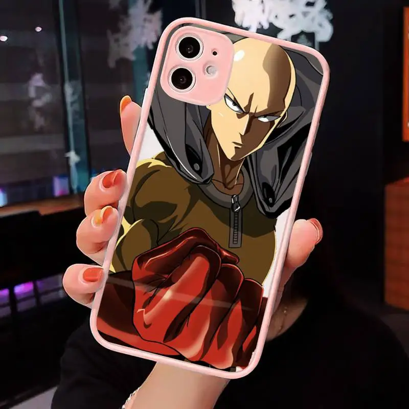 

Anime One Punch Man Phone Case For iPhone 12 11 Mini Pro XR XS Max 7 8 Plus X Matte transparent Pink Back Cover