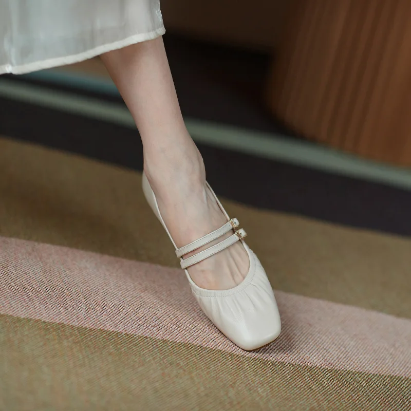 

Pumps High Heels Office Shoe 2021 New Genuine Leather Mary Janes Shoes Buckle Ladies Med Heels Dress Shoes Zapatos Mujer