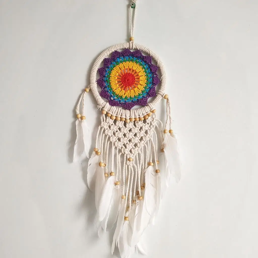 

Handmade Colorful Pattern Wooden Beaded Braided Macrame Squarehead Hanging Home Wall Decor Vintage Fringed Dream Catcher