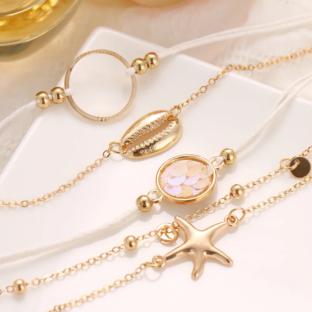 FAMSHIN Бохо ракушка Морская звезда Бусы цепочка браслет набор для женщин 2020 золотой