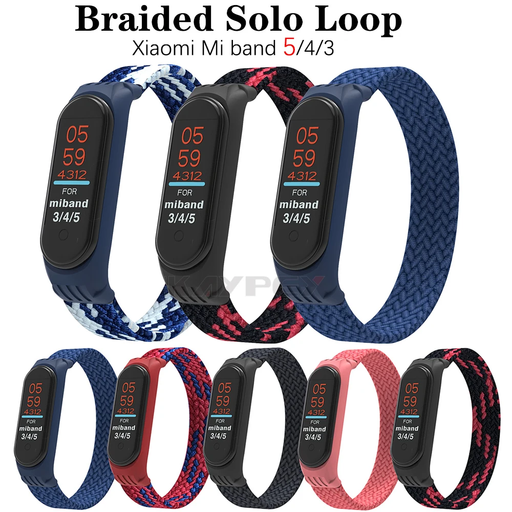 Плетеный ремешок Соло для Xiaomi mi band 5 4 3 нейлоновый miband 3/4/5 NFC эластичный