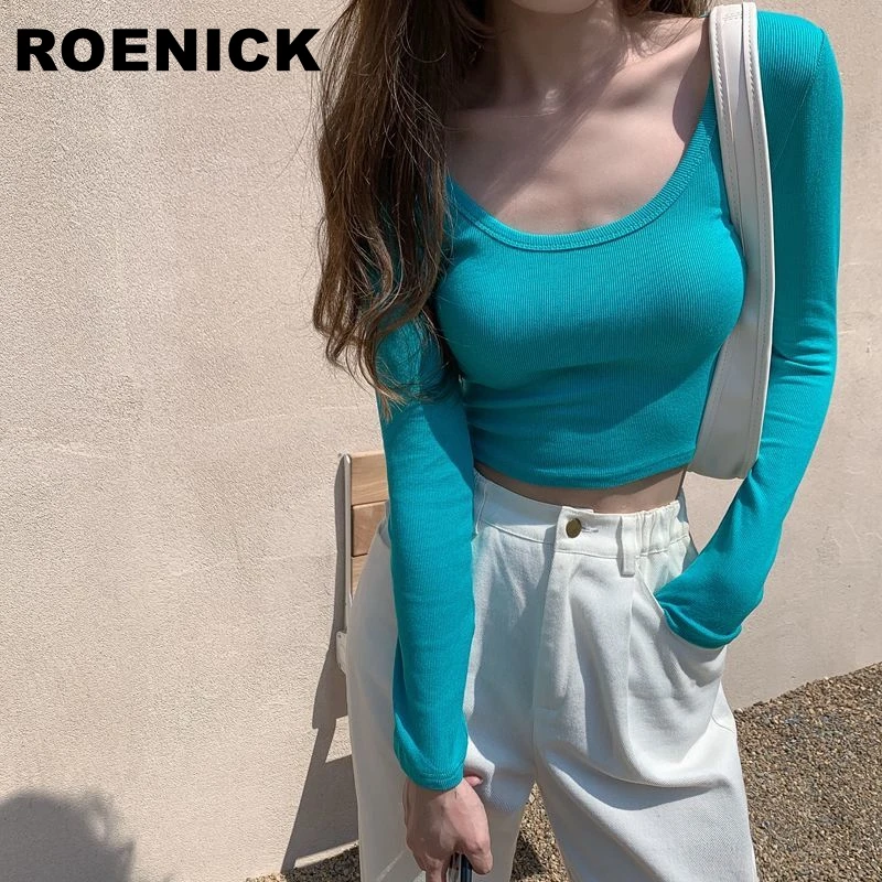 

Койотс женские футболки черного цвета с длинным рукавом одноцветная тонкая женская блуза Футболка женская короткий корейский Стиль Модные...