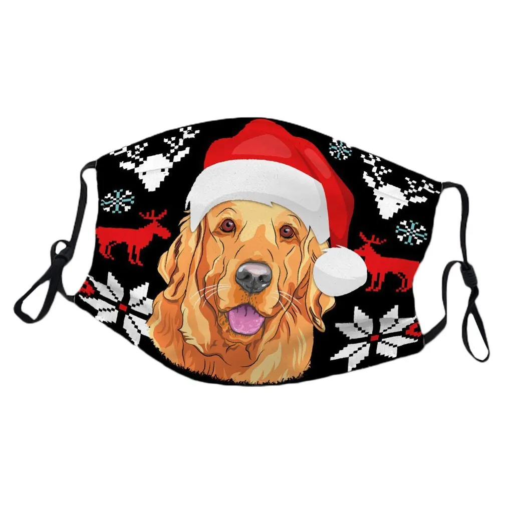 

2021 Unisex Breathable Cotton 1PC New Christmas Dog Printing Protection Face Cover Reuse Mask Can Put Filter Masque Mascarilla