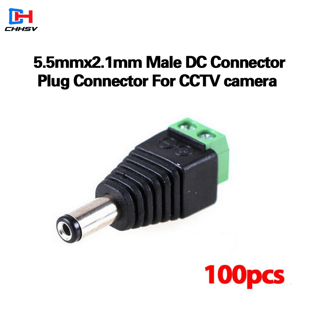 

Big sale 100PCS DC Connector CCTV male Plug Adapter Cable UTP Camera Video Balun Connector 5.5 x 2.1mm Free shipping