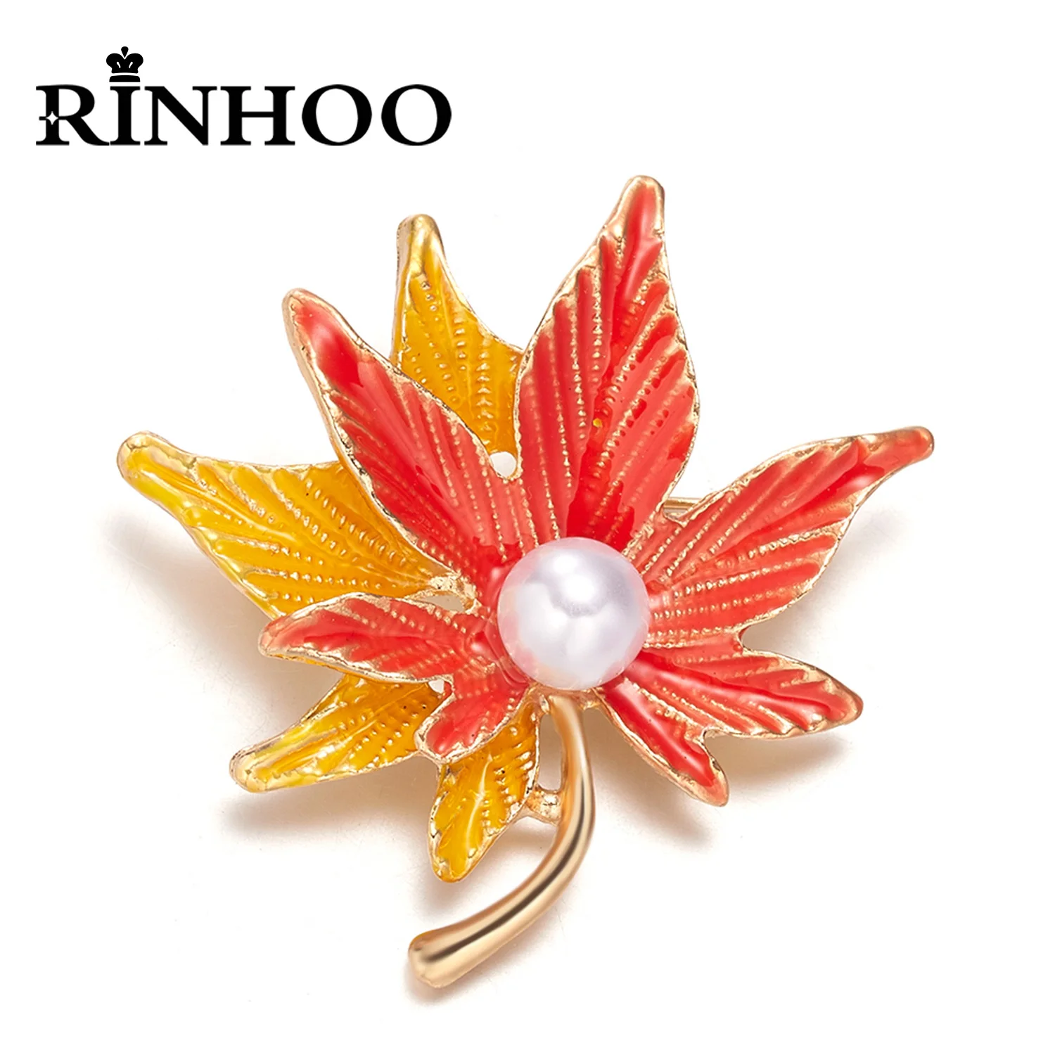 

Rinhoo Enamel Pearl Maple Leaf Brooches Women Classic Summer Plants Elegant Wedding Brooch Pin Badge High Quality Jewelry Gift