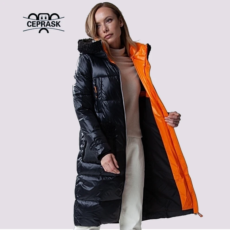 

CEPRASK 2022 Women's Winter Down Jacket Faux Fur Warm Large Size Female Long Parkas Hooded Quilted Women Coat Brand Clothing