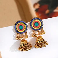 ethnic gold color round shape indian earrings for women pendient vintage gyspy bell tassel ladies earring jewelry pendientes