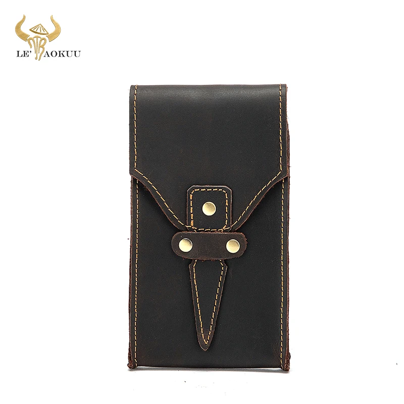

New Real Genuine Leather men Design Vintage Slim Hook Bum Bag Travel Fanny Waist Belt Pack Cigarette Case 6" Phone Pouch 2095
