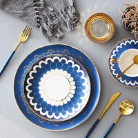 810 inch luxury gold inlay blue pink ceramic dinner plates dessert plate cake dish dinnerware set dropship wholesale