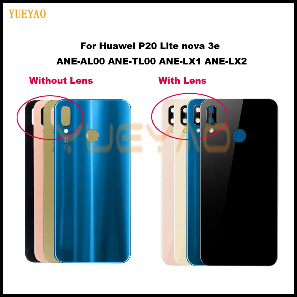 Для Huawei Nova 3e Задняя крышка батареи стекло P20 Lite с объективом камеры задняя дверь