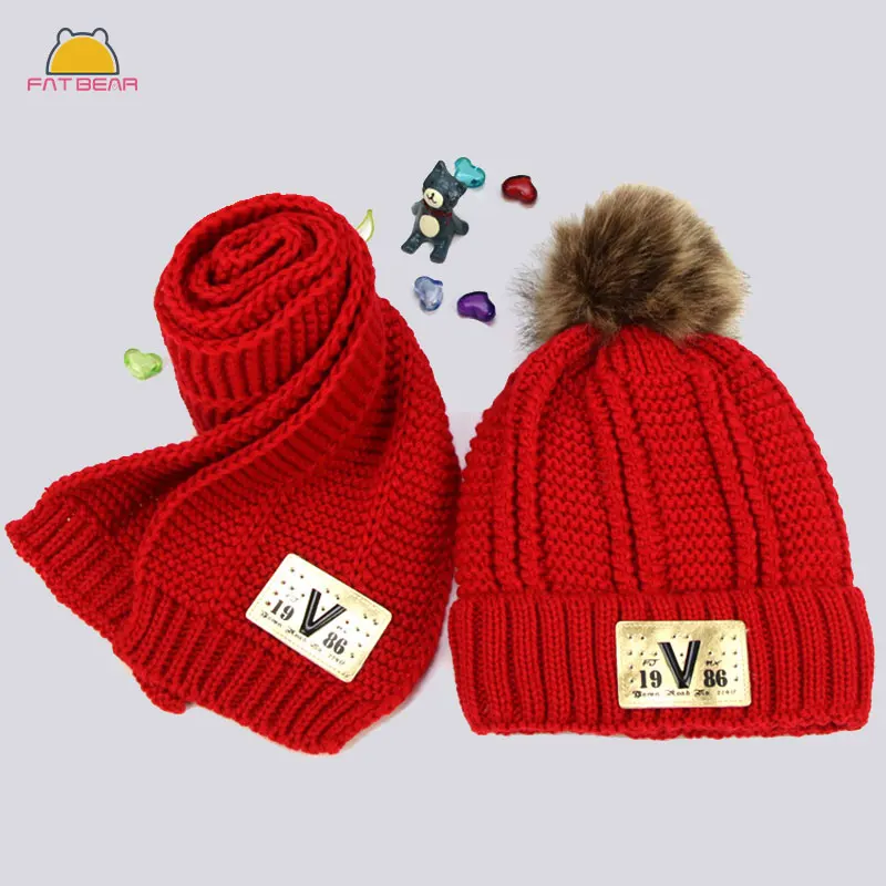 2Pcs/set Baby Hats Scarf With Pompom Knitted Woolen Turban Beanies Caps Warm Elastic Hat For Childern Girls Autumn Winter | Детская