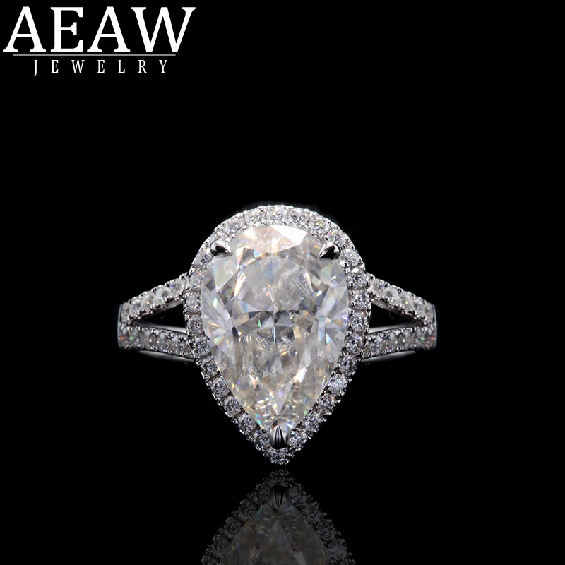 

Unique Wedding Ring Double Halo 3.0ct Pear Cut Brilliant Moissanite Engagement Ring 14K White Gold Moissanite Ring For Women