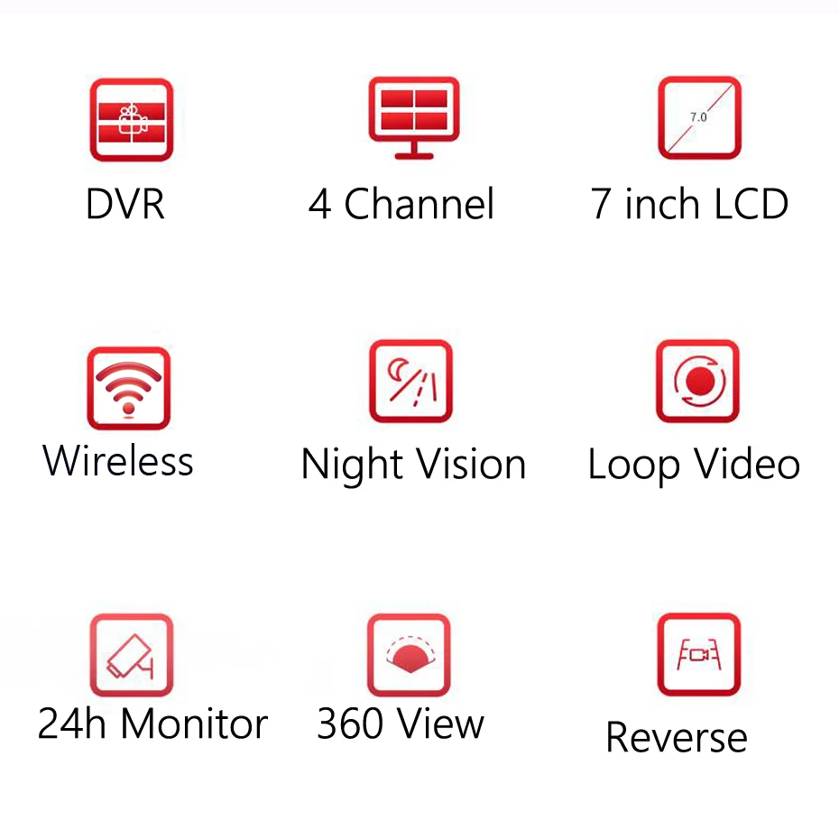 저렴한 7 인치 AHD 모니터 DVR 4 무선 카메라 백 주차 센서 백업 대시 레코더 리버스 360 캠 자동차 트럭 후면보기 D012