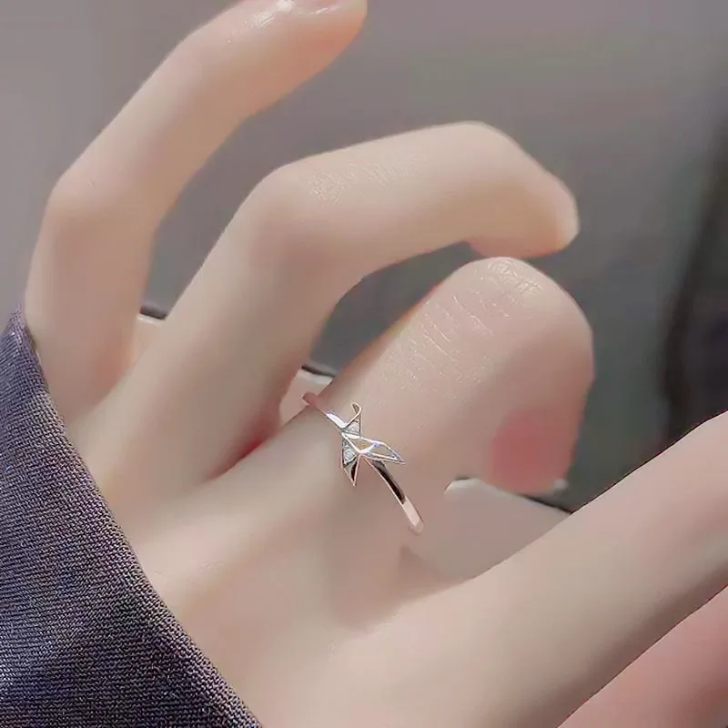 

New Fashion silver color Cute Diamond Ring Origami Crane Rings for Women Girls Bird Crane jewelry finger knuckle accessories