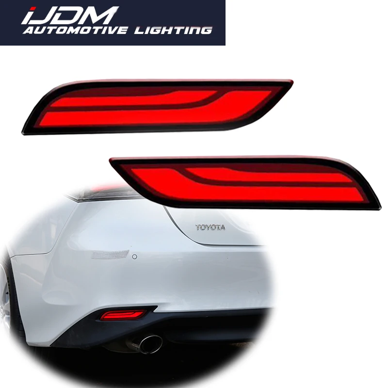 iJDM For 2018-up Toyota Camry Red LED Rear Bumper Reflector Lights, Function as Tail, Brake Rear Fog Lamps and Turn Signal Light
