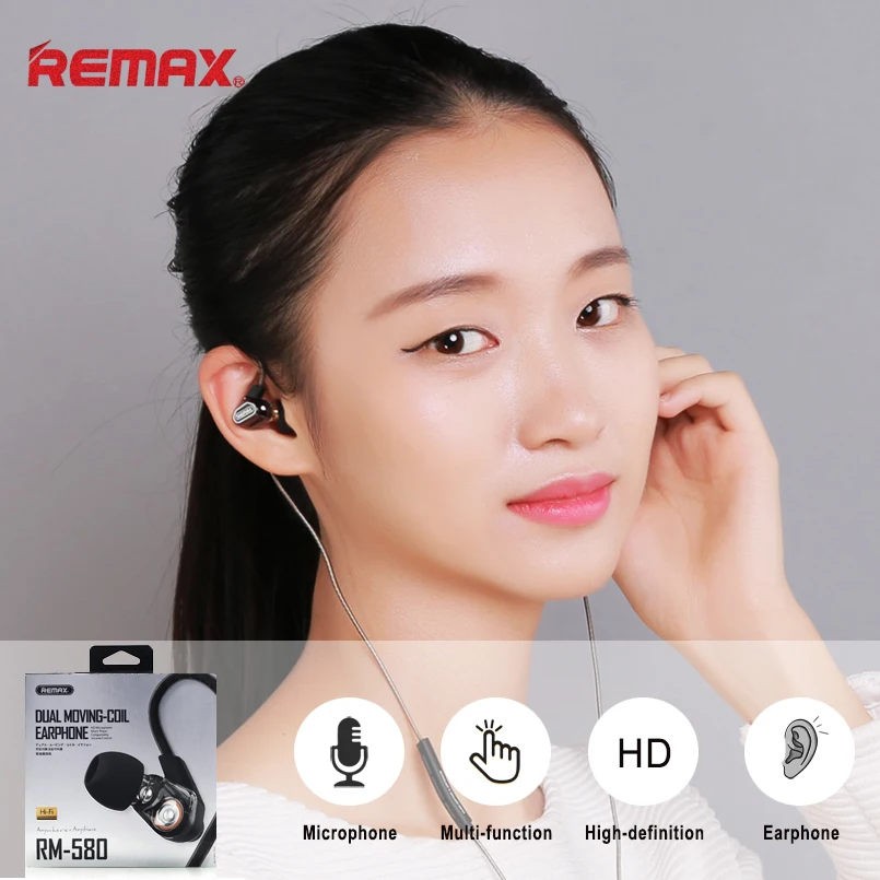 

REMAX Earphone RM-580 Wired Earphone In-ear HIFI HD Earphones Music Headset Sports Noise Reduction Microphone Portable Headphone