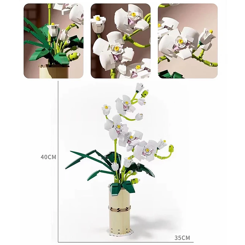 

Colorful Phalaenopsis Vase Flowers Bouquets Plants Building Blocks Potted Blossom Ornaments Decoration Model Bricks Diy Kid Toys
