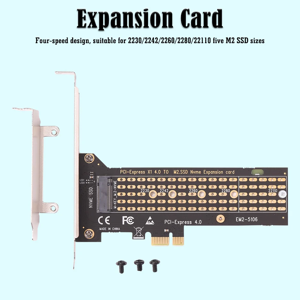 

EM2-5106 SSD M.2 to PCI-E 1x Riser Card for M-Key NVME/B-Key SATA Computer Adapter 2230/2242/2260/2280/22110 PCI Express Extende