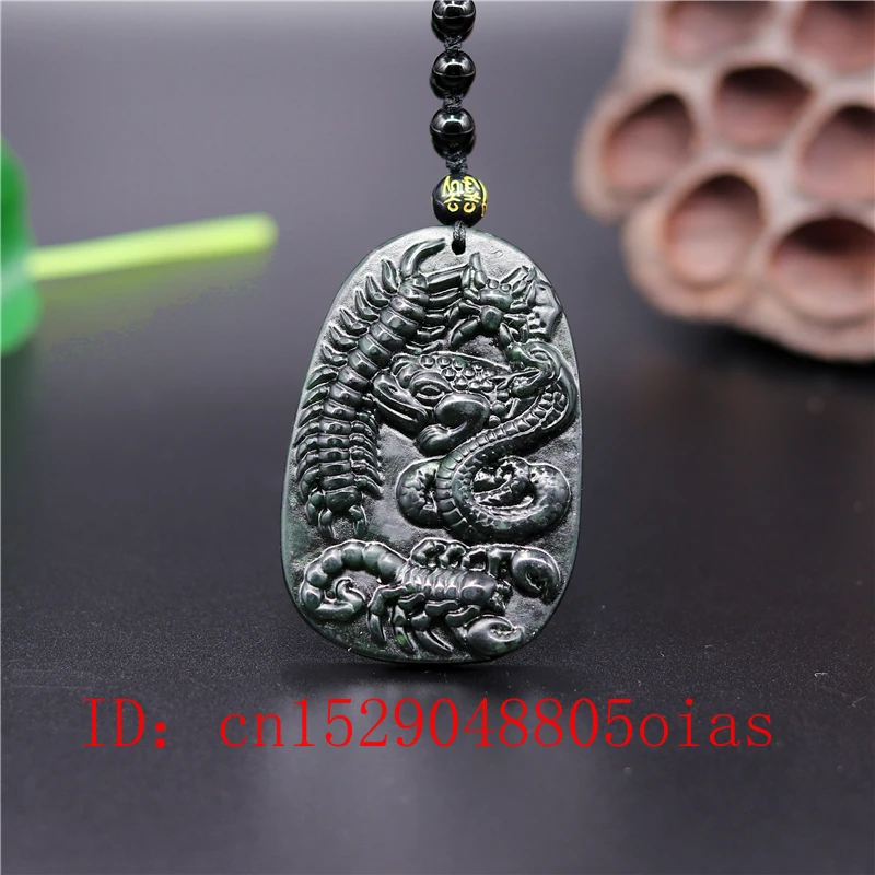 Китайский натуральный черный зеленый нефритовый паук скорпион змея кулон