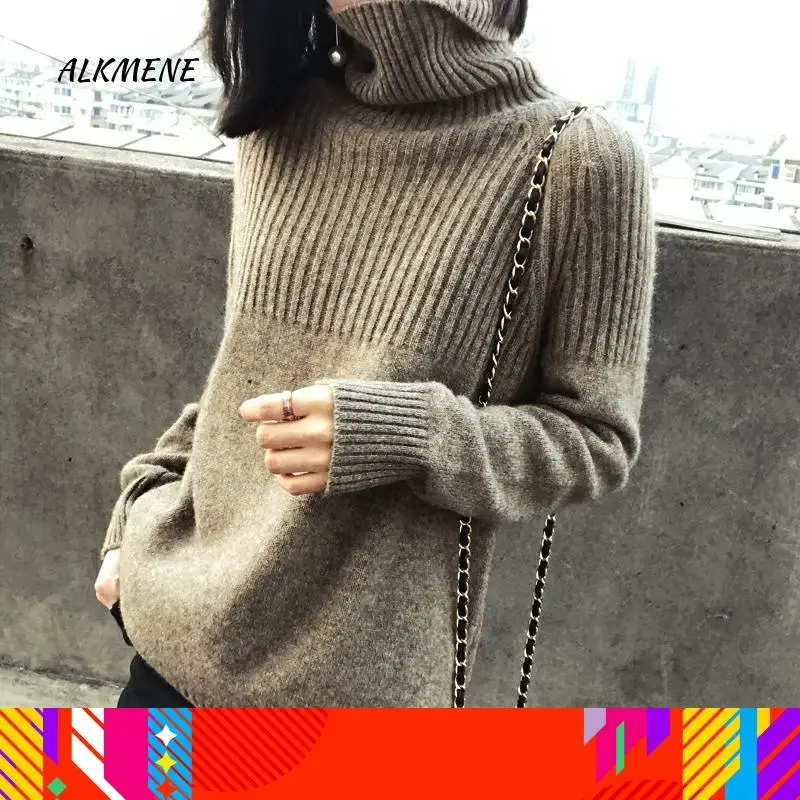 ALKMENE2019 autumn and winter knitted long-sleeved thick high-neck women's sweater temperament knit loose casual | Женская одежда